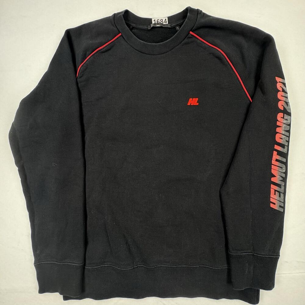Helmut Lang Sweatshirt Mens Medium Black Cotton Crewneck Graphic 2021 Raglan